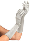 Silver Satin Elastane Gloves 40 Cm