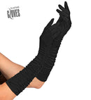 Black Long Plissé Elastane Gloves 40 Cm - Suitable Also For Man