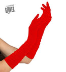 Red Long Plissé Elastane Gloves 40 Cm - Suitable Also For Man