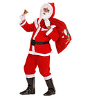 Deluxe Santa Claus Flannel  Jacket, Pants, Belt, Hood, Boot Covers, Wig, Beard With Moustache And Eyebrows 