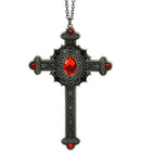 Necklace Cross Gothic Red Gemstones 