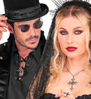 Necklace Cross Gothic Black Gemstones 