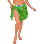 Green Straw Hula Miniskirt With Flower Belt 40 Cm - Adjustable Size