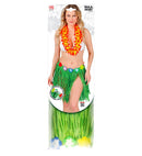 Green Straw Hula Miniskirt With Flower Belt 40 Cm - Adjustable Size