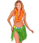 Green Straw Hula Miniskirt With Flower Belt 40 Cm - Adjustable Size