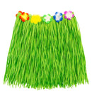 Green Straw Hula Miniskirt With Flower Belt 40 Cm - Adjustable Size