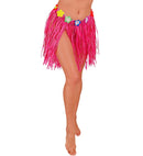 Pink Straw Hula Miniskirt With Flower Belt 40 Cm - Adjustable Size