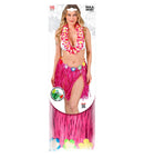 Pink Straw Hula Miniskirt With Flower Belt 40 Cm - Adjustable Size