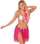 Pink Straw Hula Miniskirt With Flower Belt 40 Cm - Adjustable Size