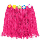 Pink Straw Hula Miniskirt With Flower Belt 40 Cm - Adjustable Size
