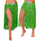 Green Straw Hula Skirt With Flower Belt 80 Cm - Adjustable Size