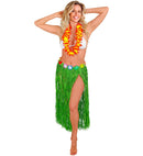 Green Straw Hula Skirt With Flower Belt 80 Cm - Adjustable Size