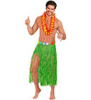 Green Straw Hula Skirt With Flower Belt 80 Cm - Adjustable Size