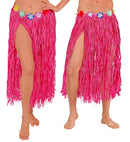 Pink Straw Hula Skirt With Flower Belt 80 Cm - Adjustable Size