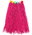 Pink Straw Hula Skirt With Flower Belt 80 Cm - Adjustable Size