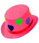 Top Hat Felt Pink With Hearts 11 Cm