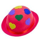 Pink Bowler Hat With Hearts Felt