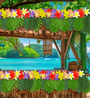 Hawaiian Table Decoration Set  60 Leaves Ass. In 2 Styles & Colors + 30 Flowers Ass. In 5 Colors 