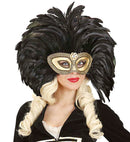 Gold Trimmed Eyemasks With Gem & Feathers