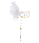 White Eyemasks On A Stick With Feathers & Silver/Gold Accents