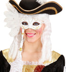 White Eyemasks On A Stick With Feathers & Silver/Gold Accents