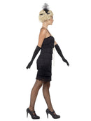 1920s Flapper Costume Delighted Girl Adult Black Short Cocktail Dress Headband Gloves 3