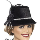 1920s Hat Black Silver Beads Black Feather Black Flower Adult Razzle Costume Accessory 2