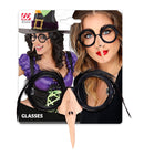 Glasses With Witch Nose & Black Feather Eyebrows