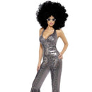 1970s Disco Diva Costume Adult Silver Jumpsuit 1