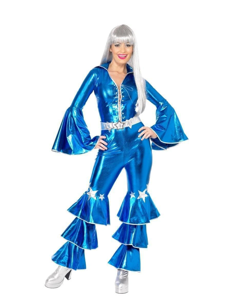 1970s Dancing Dream ABBA Costume Adult Blue Jumpsuit