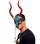 Mask Shaman Bull Skull With Horns And Feathers