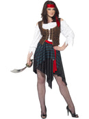 Pirate Lady Costume Adult White Shirt Attached Brown Waistcoat Skirt Belt and Headband 1