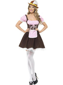 Tavern Girl Costume Oktoberfest Short Brown Dress with Apron and Pink Blouse 1