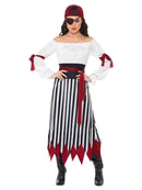 Pirate Lady Adult Costume Elizabeth Swann Black and White Dress Red Arm Ties Belt and Headpiece