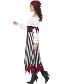 Pirate Lady Adult Costume Elizabeth Swann Black and White Dress Red Arm Ties Belt and Headpiece 3