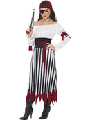 Pirate Lady Adult Costume Elizabeth Swann Black and White Dress Red Arm Ties Belt and Headpiece 2
