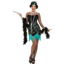 20s Peacock Flapper Costume Adult Green Black 1