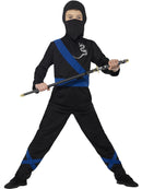 Ninja Assassin Costume Kids Black Blue Top and Trousers Black Hood and Mask 1