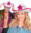 White Cowgirl Party Hat With Hot Pink Sequin Star