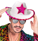 White Cowgirl Party Hat With Hot Pink Sequin Star