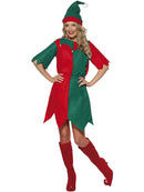 Elf Costume Ladies Red Green Tunic with Bells and Hat 3