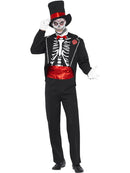 Mens Day Of The Dead Costume Black Jacket Mock Shirt Front Hat Gloves 1
