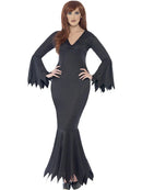 Midnight Vamp Costume Ladies Long Black Dress with Ragged Sleeves and Bottom Trim 5
