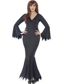 Midnight Vamp Costume Ladies Long Black Dress with Ragged Sleeves and Bottom Trim 5