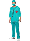 Surgeon Costume Adult Green Hospital Scrubs Tunic Trousers Cap Mask 1