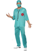Surgeon Costume Adult Green Hospital Scrubs Tunic Trousers Cap Mask 2