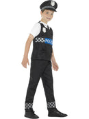 Cop Costume Kids Black White Top Trousers and Hat 2