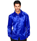 Satin Blue 70S Disco Shirt
