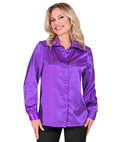 Satin Purple 70S Disco Shirt