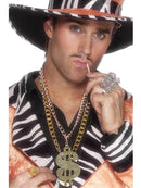 Large Dollar Sign Medallion Gold Coloured Chain Pimp Costume Accessory 1